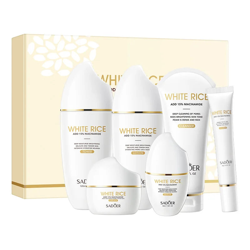Conjunto de Cuidados Essenciais com a pele , soro facial clareador, creme removedor de rugas, encolhe os poros, desbota, melanina opaca, hidrata e ilumina, (6 peças)