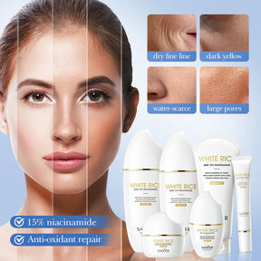 Conjunto de Cuidados Essenciais com a pele , soro facial clareador, creme removedor de rugas, encolhe os poros, desbota, melanina opaca, hidrata e ilumina, (6 peças)