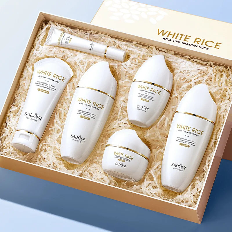Conjunto de Cuidados Essenciais com a pele , soro facial clareador, creme removedor de rugas, encolhe os poros, desbota, melanina opaca, hidrata e ilumina, (6 peças)